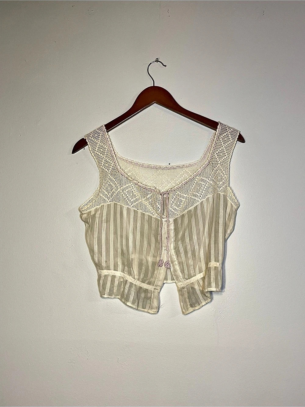 Crochet Overlay Sheer Tank Top in Cream